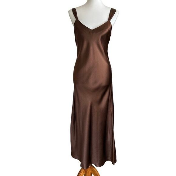 Vintage Dresses & Skirts - Vintage Chocolate Brown Silk Slip Dress